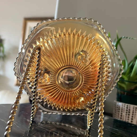 Vintage Jeannette Glass Anniversary Iridescent Footed Marigold Carnival Bowl - Picture 4 of 12